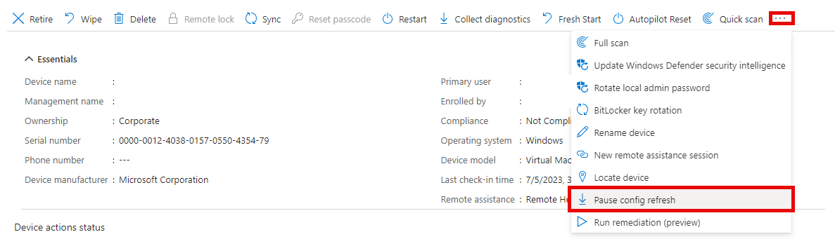 Pausing Config Refresh from device actions in Intune